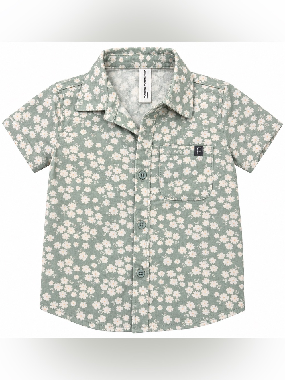 Mini Boden Green Floral Short-Sleeve Button-Down Shirt for Kids
